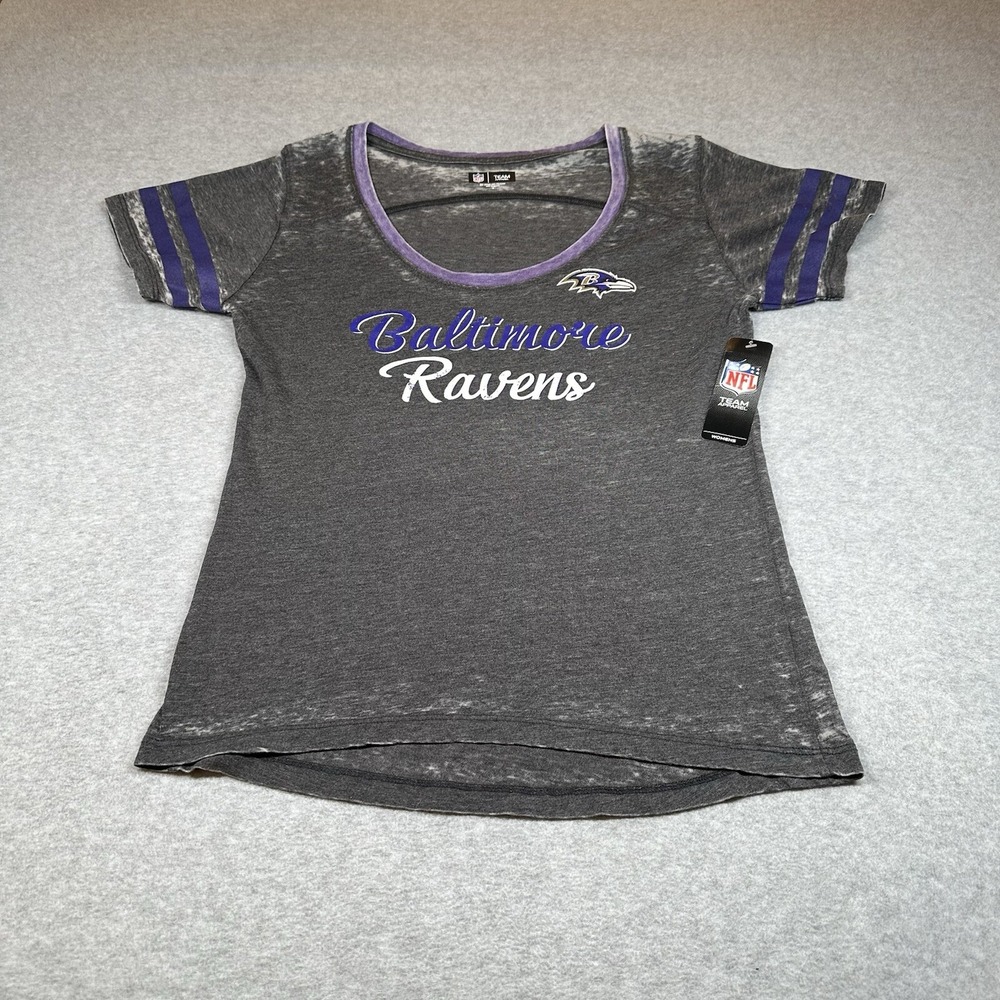 Baltimore Ravens T-shirt Womens M Gray Purple Fade NFL Team Apparel Scoop Neck